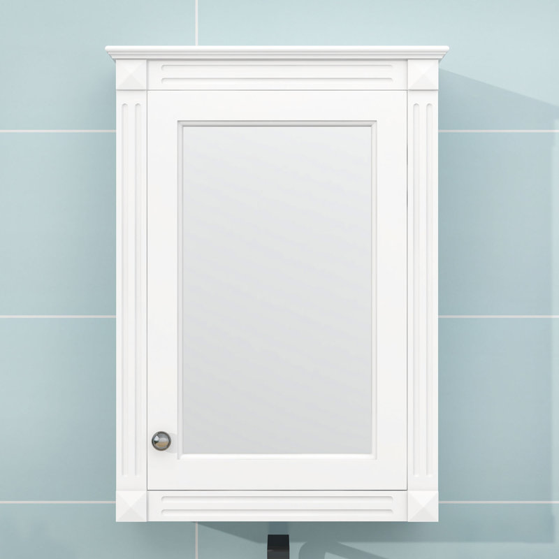 Armoire de salle de bain murale à miroir avec tablettes réglables et porte à fermeture en douceur, Blanc