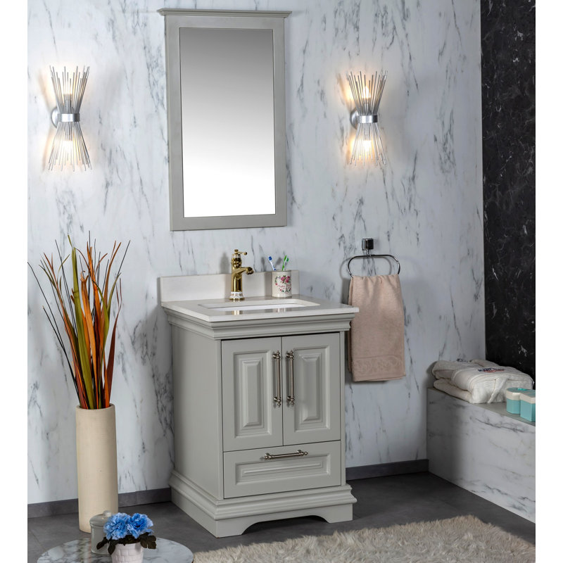 Ensemble de meuble-lavabo simple l 23,6 po avec miroir Claudino, gris