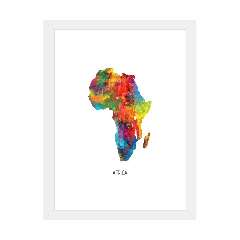 Carte de l’Afrique par Michael Tompsett-impression d’art graphique, H 32 po x l 24 po x P 1 po, Papier encadré blanc, Blanc