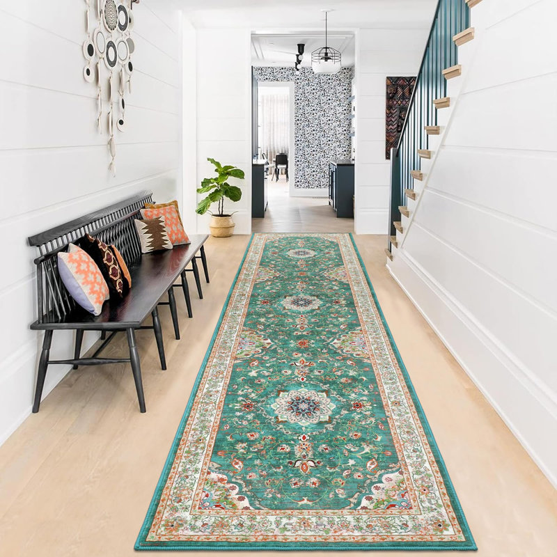 Floral Flatweave Area Rug, Runner 80 x 300cm