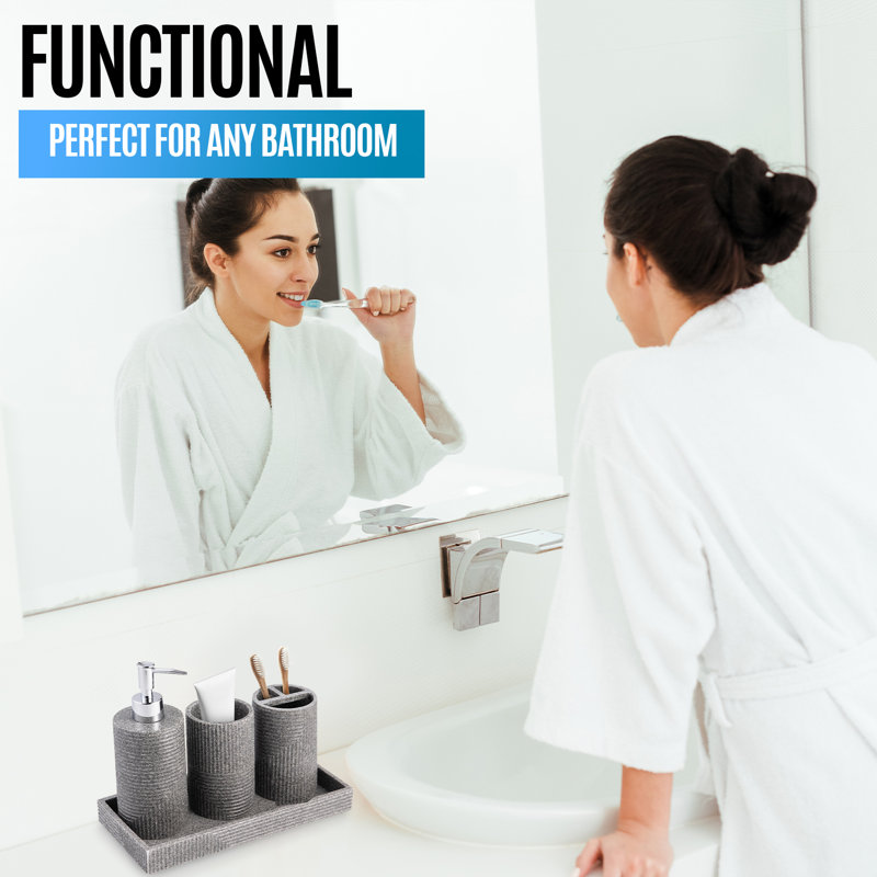 Gray Resin 4-Piece Bathroom Accessory Set with Sand Effect