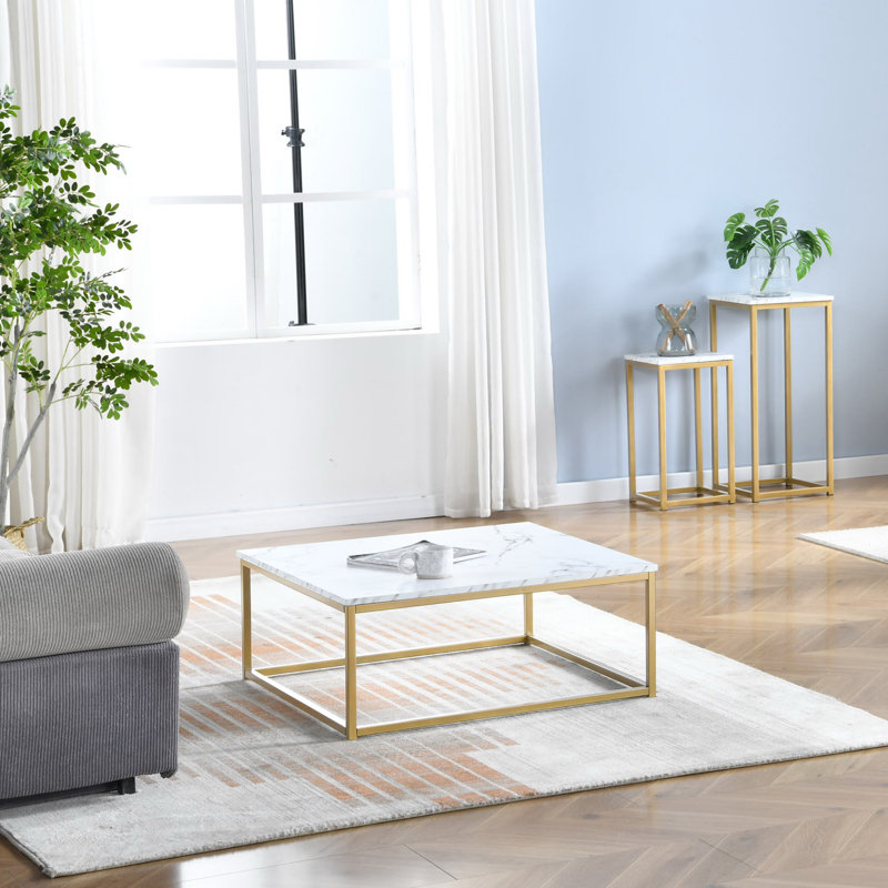 Jazmariah Frame Coffee Table, Marble/Gold