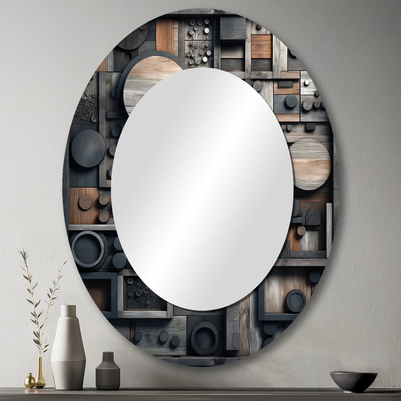 Cubic Geometric Dreams IV - Gray Oval Wall Mirror Decor, 43" x 33"