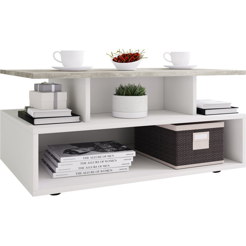 Roin Coffee Table with Storage, Oak Wood/White