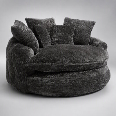 55 Inch Long Polyester Foam Armchair, Oversized Round Chair, Fluffy Modern Sofa Bed for Living and Relaxation