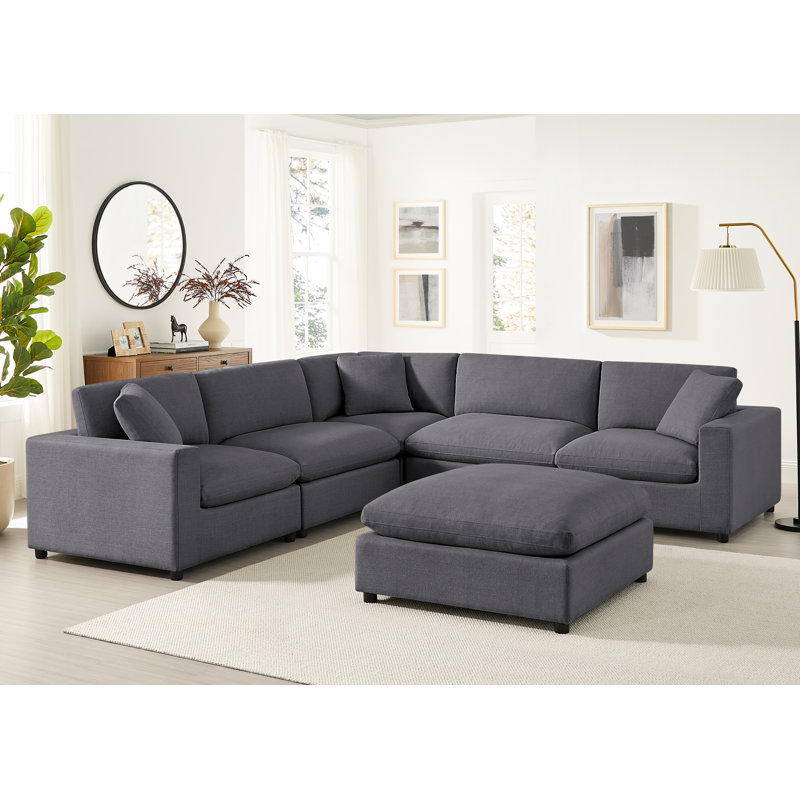 Vinessa Modular 6-Piece Sectional, Gray Polyester