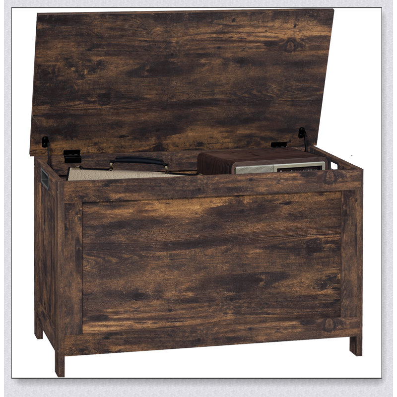 Coffre de rangement rustique en bois avec charnières de sécurité, idéal pour une décoration organisée et élégante, un siège multifonctionnel et une solution de rangement