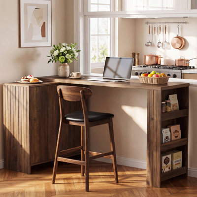 Table de îlot de cuisine rustique de 63 pouces avec armoire et tablettes ouvertes, station de préparation de cuisine à assemblage flexible à 3 voies, table de bar pour la cuisine, salle à manger