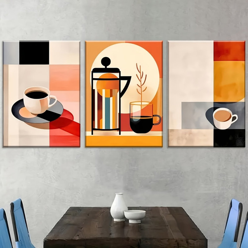 «Coffee Utensil», reproduction géométrique sur toile 3 pièces pour la cuisine artistique, 30 * 20 pouces 3 pièces