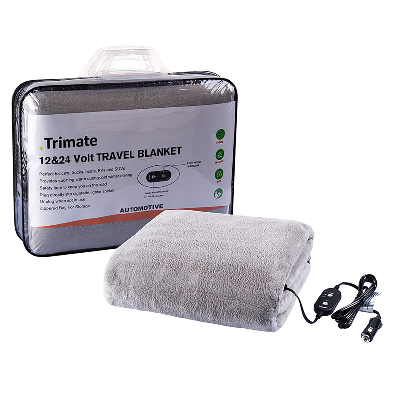 Couverture chauffante pour voiture électrique: peluche 55 po x 40 po - bleu marine, gris