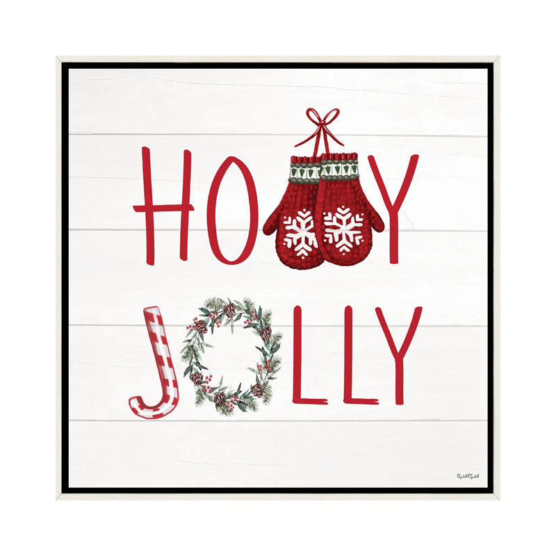 Holly Jolly - impression d'art mural , H 18 po x l 18 po, Impression encadrée sans passe-partout, Blanc patiné
