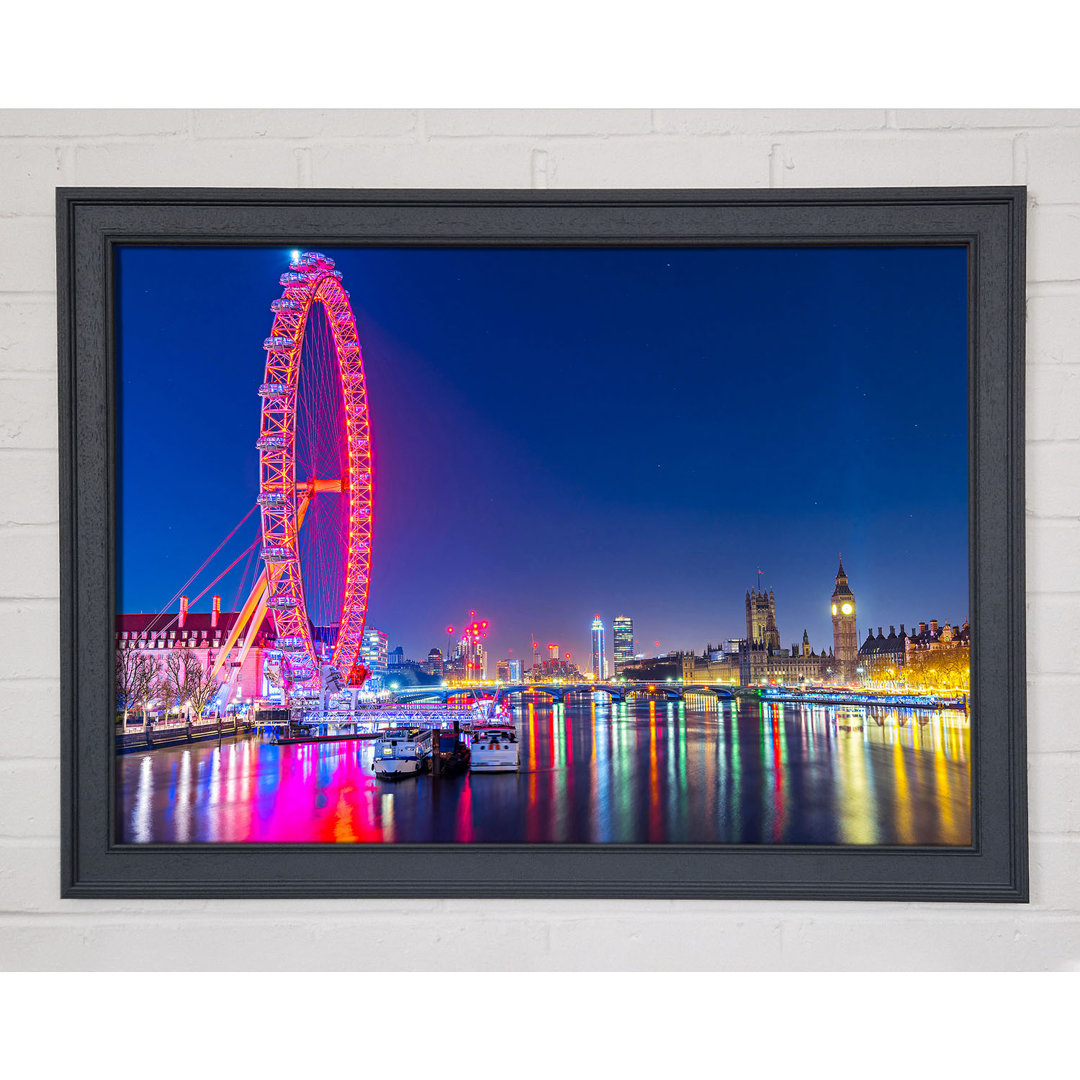 Gerahmtes Poster London Eye Regenbogen Themse bei Nacht