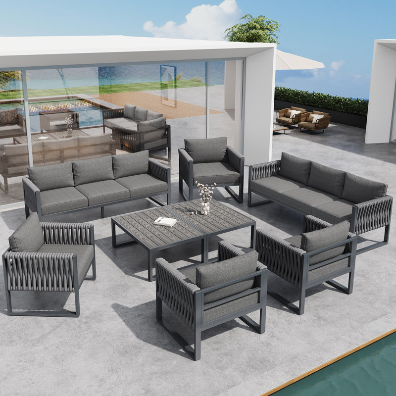 Rust-Resistant Outdoor Sofa Set With Thick Rope & High-Density Cushions