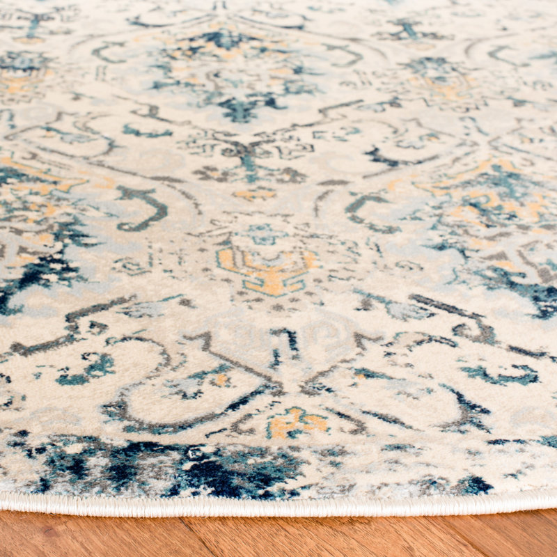 Tapis oriental beige / bleu marine Annette, Rectangle 8 pi x 10 pi