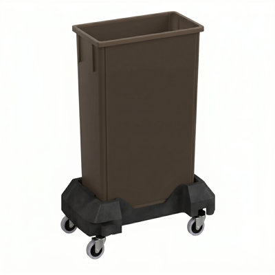 Poubelle rectangulaire en plastique brune 23 gallons avec chariot roulant