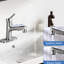 Robinet de lavabo de salle de bain en nickel brossé, poignée rétractable, poignée simple, style contemporain avec robinet escamotable et plaque de pont en nickel, conception escamotable et-121675723
