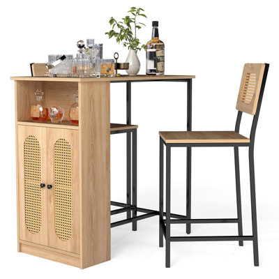 3 PCS Bar Table and Chairs Set w/ 2 Bar Stools & Storage Shelves Backrests by Bay Isle Home