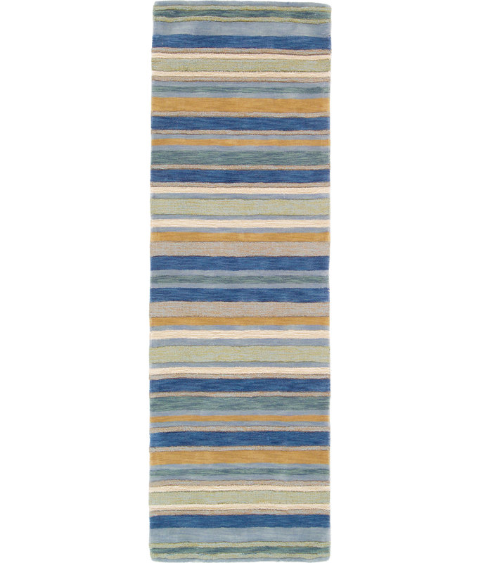 Sheffield Striped Handmade Tufted Wool Blue/Beige/Green Area Rug, Rectangle 4' x 6'