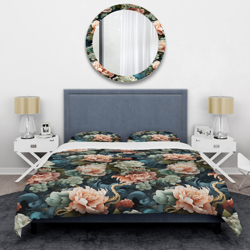 King Floral Dragon Symbolism Microfiber Duvet Cover Set