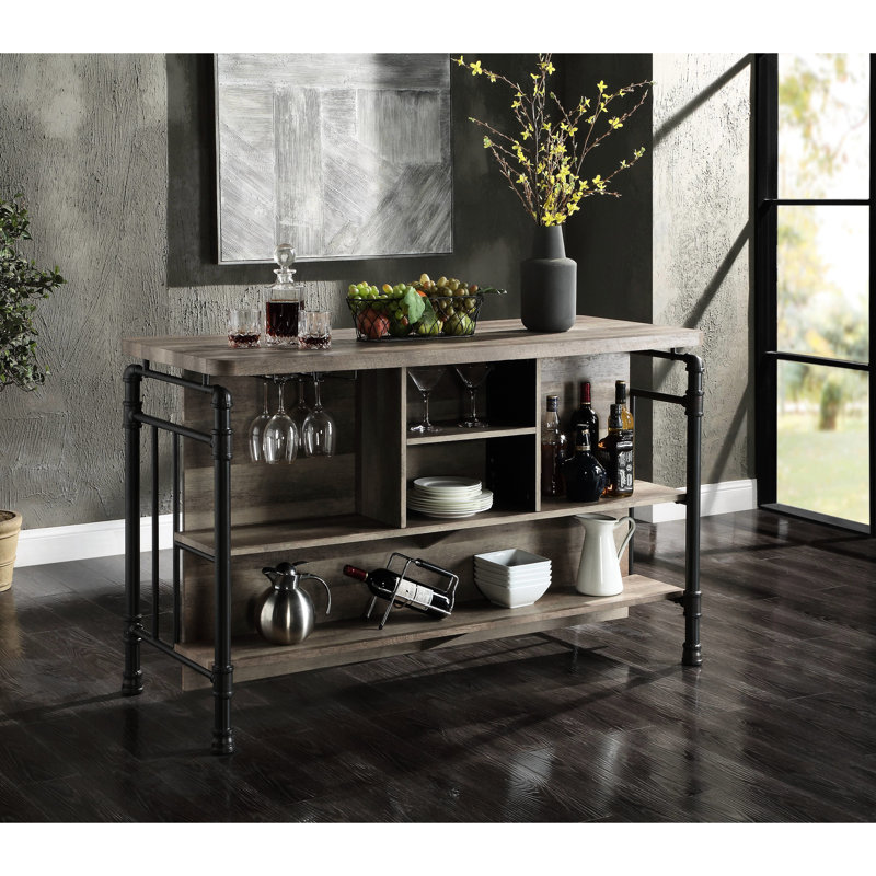 Table de hauteur comptoir grise et chêne, 6 po Paquet de 60,07 po de largeur avec rangement ouvert