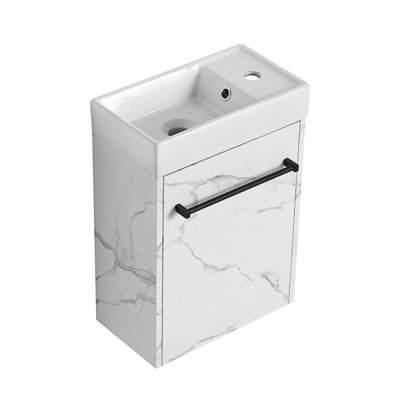 Meuble-lavabo flottant mural avec lavabo en céramique et porte d'armoire à fermeture en douceur