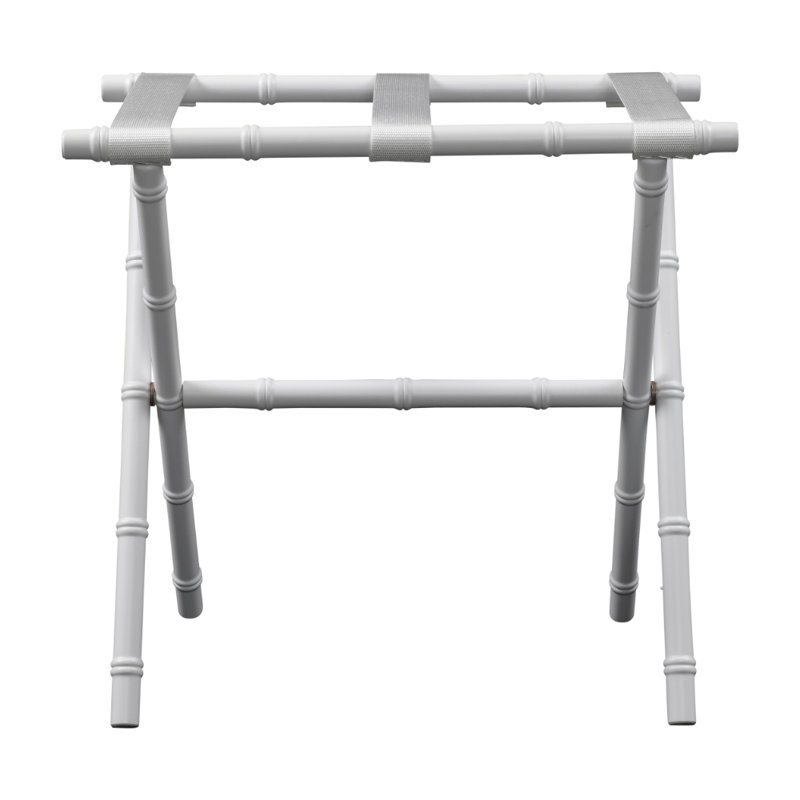 Folding Wood Bamboo Inspired Luggage Rack, White Bamboo/White