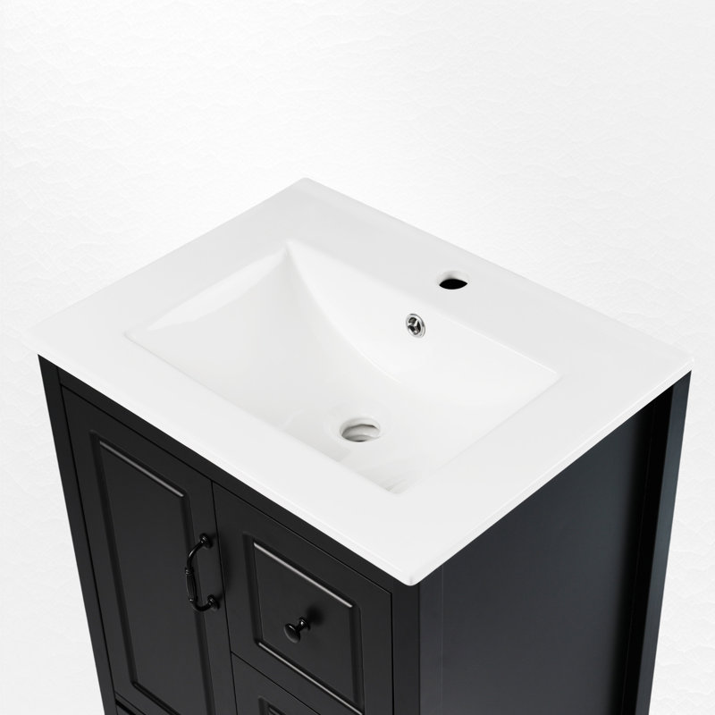 24'' Single Bathroom Vanity Set With Ceramic Top, Black