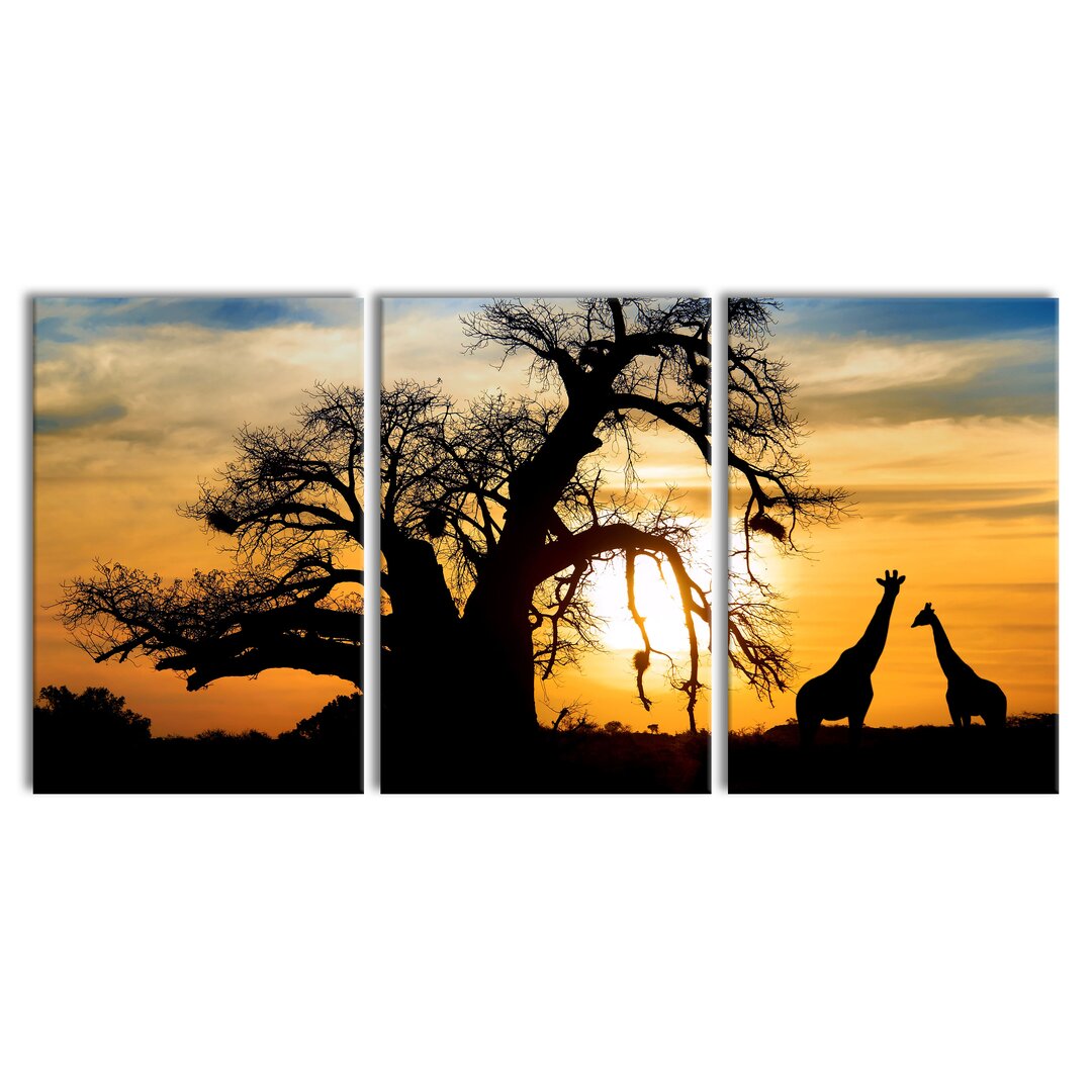 3-tlg. Leinwandbilder-Set Two Giraffes in the Desert