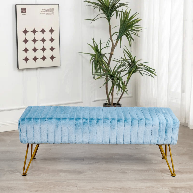 Faux Fur Upholstered Bench, Forget-Me-Not