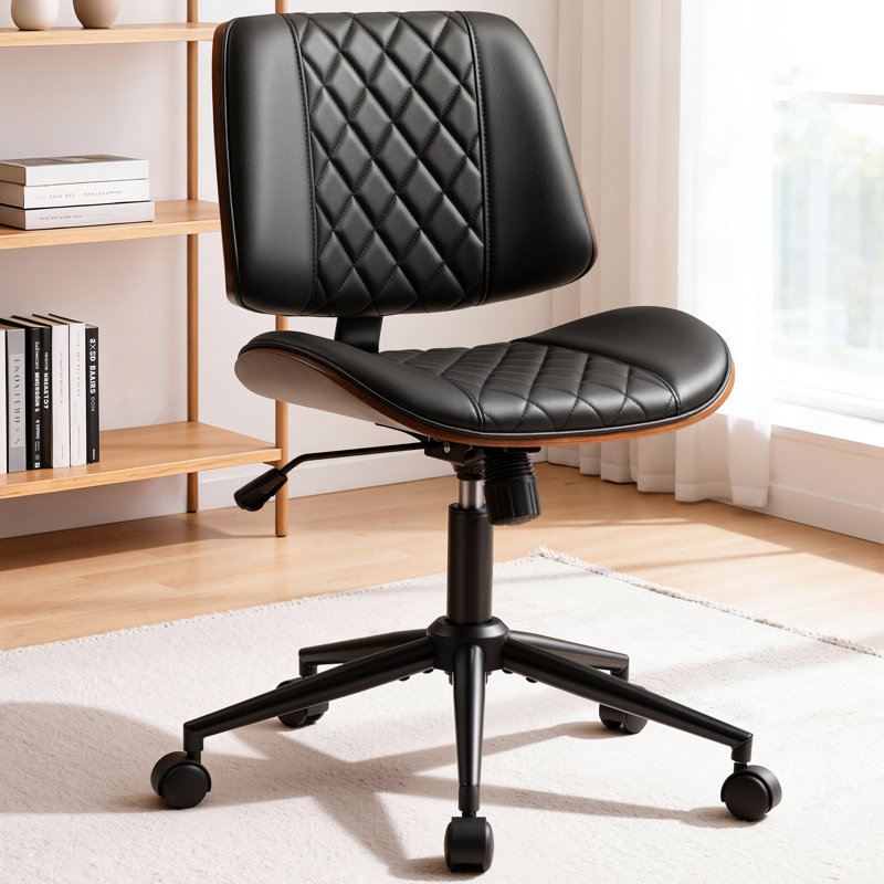 Chaise de bureau sans accoudoirs à hauteur réglable avec roulettes, chaise de bureau ergonomique avec pivot à 360 °