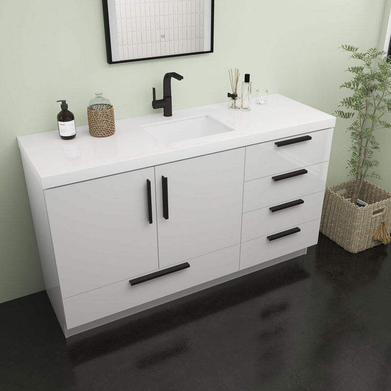 Madrille 60S" Free Standing Vanity With Acrylic Sink, White
