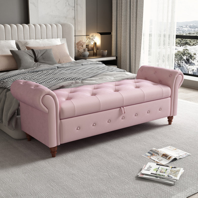 Banc de rangement rembourré en polyester Alleisha, Rose