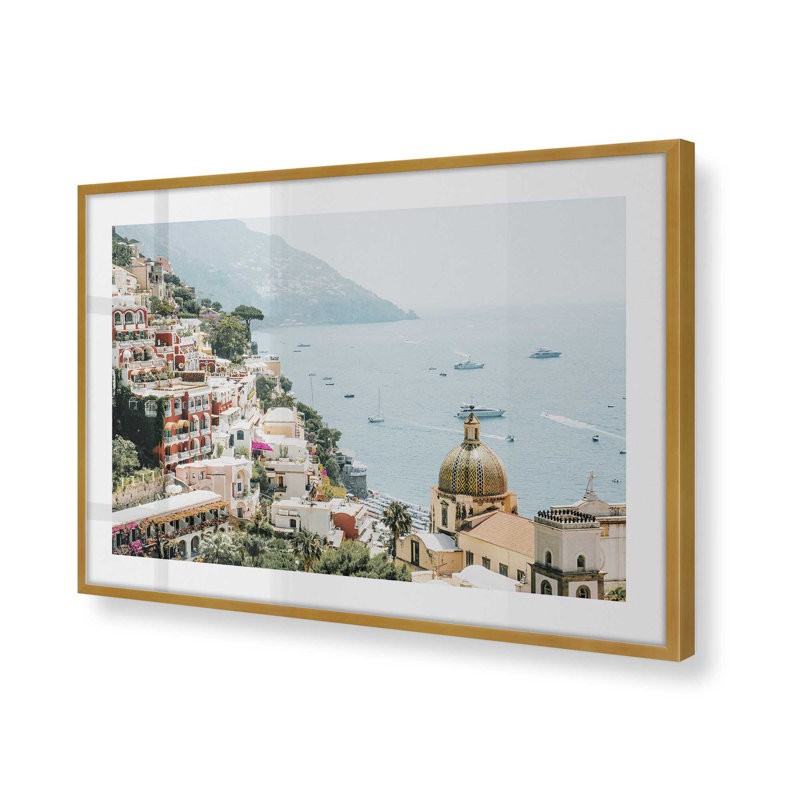 Imprimé littoral Positano, H 13,25 po x l 17,25 po x P 1,25 po, Cadre simple en or poli
