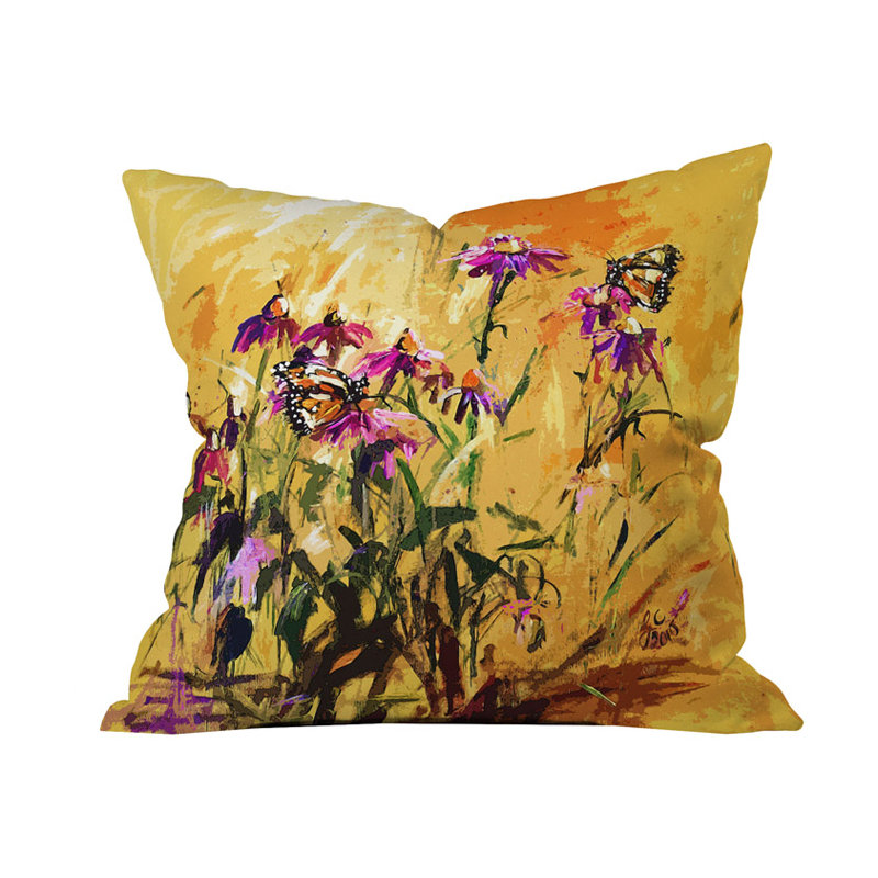 Coneflowers and Butterflies Outdoor Throw Pillow