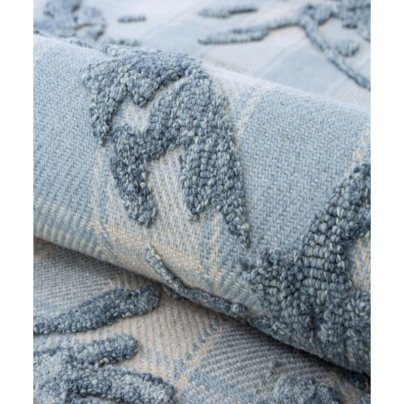 Tapis bleu sarcelle / ivoire en laine 17 Stories, Rectangle 7 pi 6 po x 9 pi 6 po