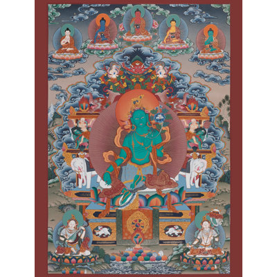 Goddess Green Tara - Tibetan Buddhist (Brocadeless Thangka) | Pure 24 Carat Gold With Acrylic Paint