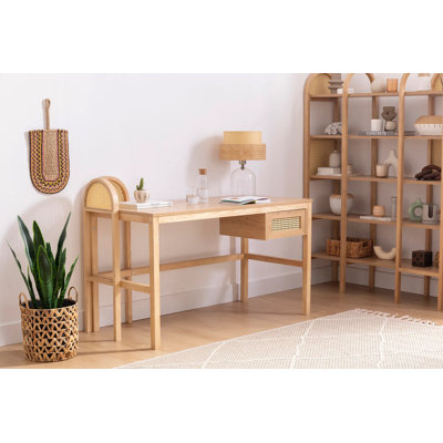 Scandinavian Style Study Desk, 51.2 x 28.9 x 23.6 inches | 100% Ash Wood Body & Melamine Coated Chipboard Top, Natural Brown Finish | Sturdy Design, 17.6 lbs Bearing Capacity, Perfect for Home Office & Study Spaces