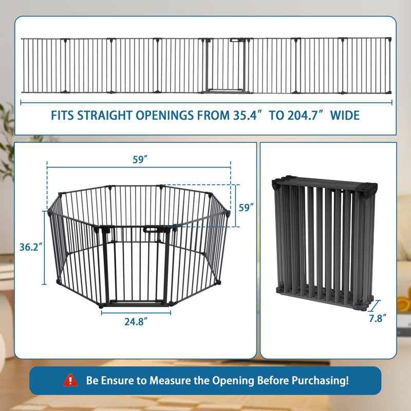 Multifunction Adjustable 8 Panels Safety Gate Fence, Black