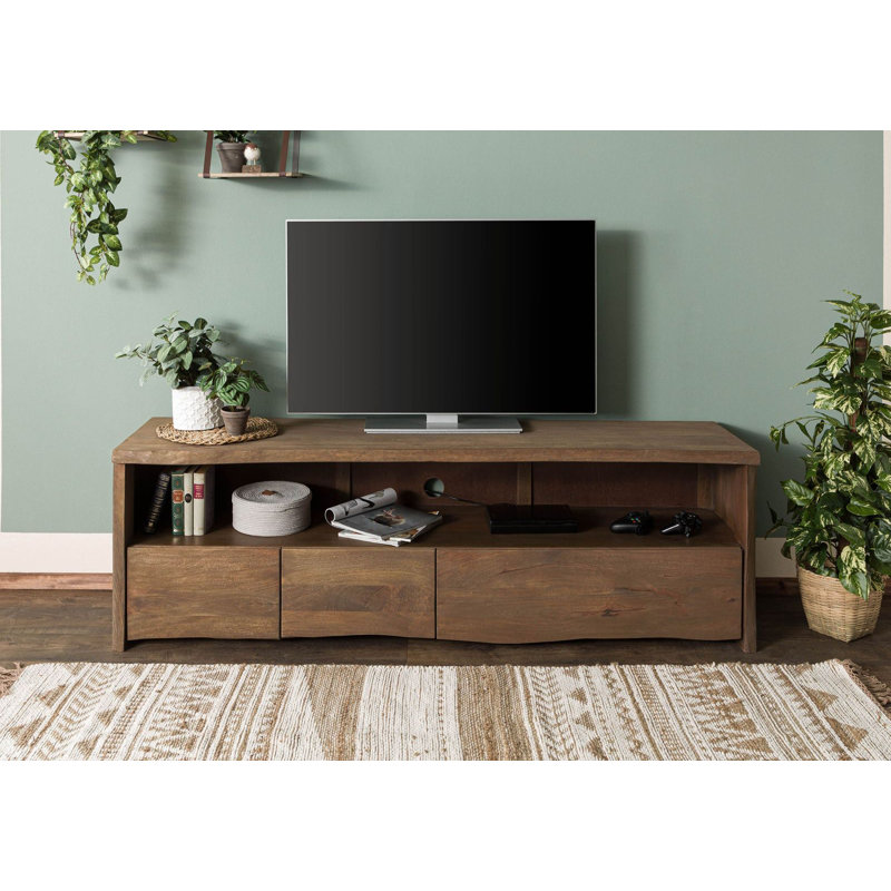 PURE MANGO Unfinished TV Stand for TVs up to 75", Brown/Sandblasted