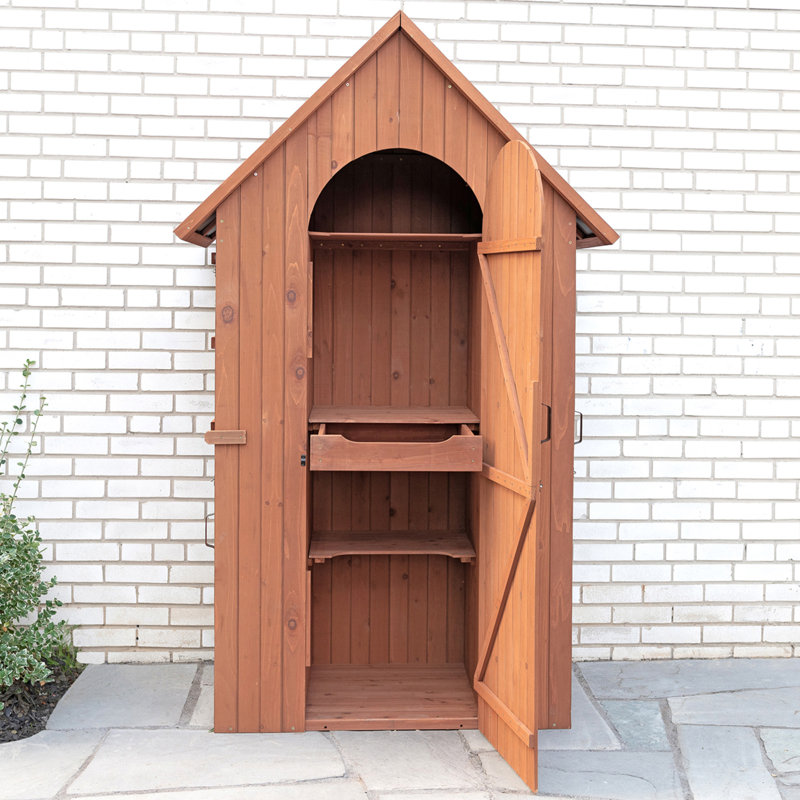 Medium Brown Cypress Wood Multi-Compartment Storage Shed with Drop Table