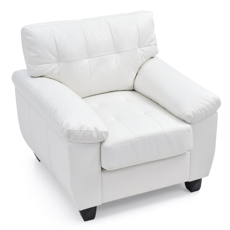 Fauteuil capitonné large de 36 po Benton, Similicuir blanc