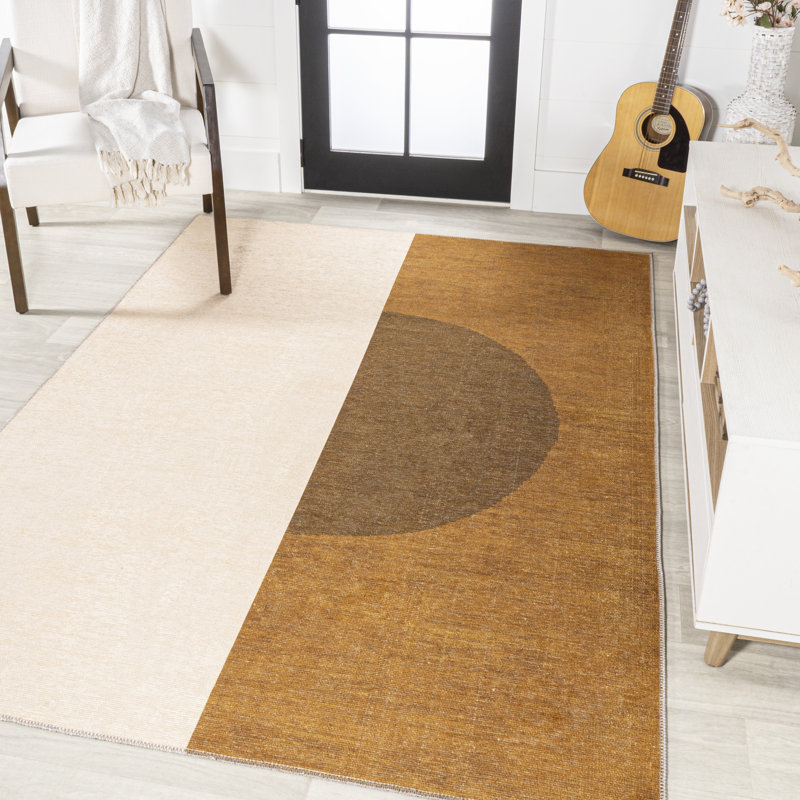 Demie Minimalist Graphic Circle Machine-Washable Brown/Cream/Terracotta Rug, Rectangle 5'3" x 8'