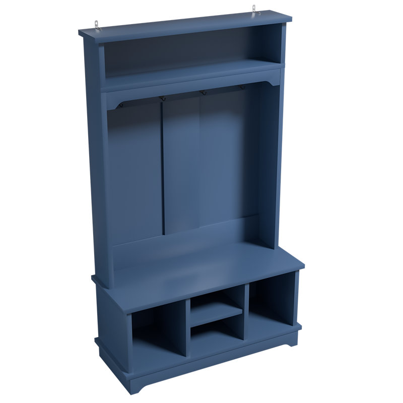 Aura Hall Tree with Bench and Shoe Storage, 5 Hooks and Open Shelves