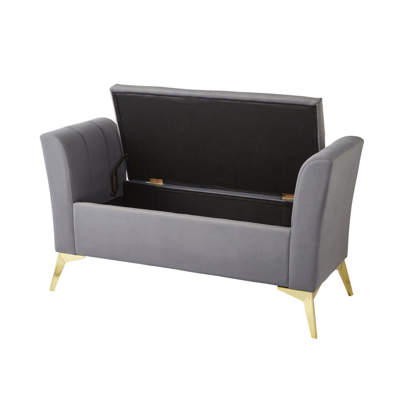 Thierry 121cm Wide Velvet Tufted Rectangle Solid Colour Ottoman with Storage, Grey