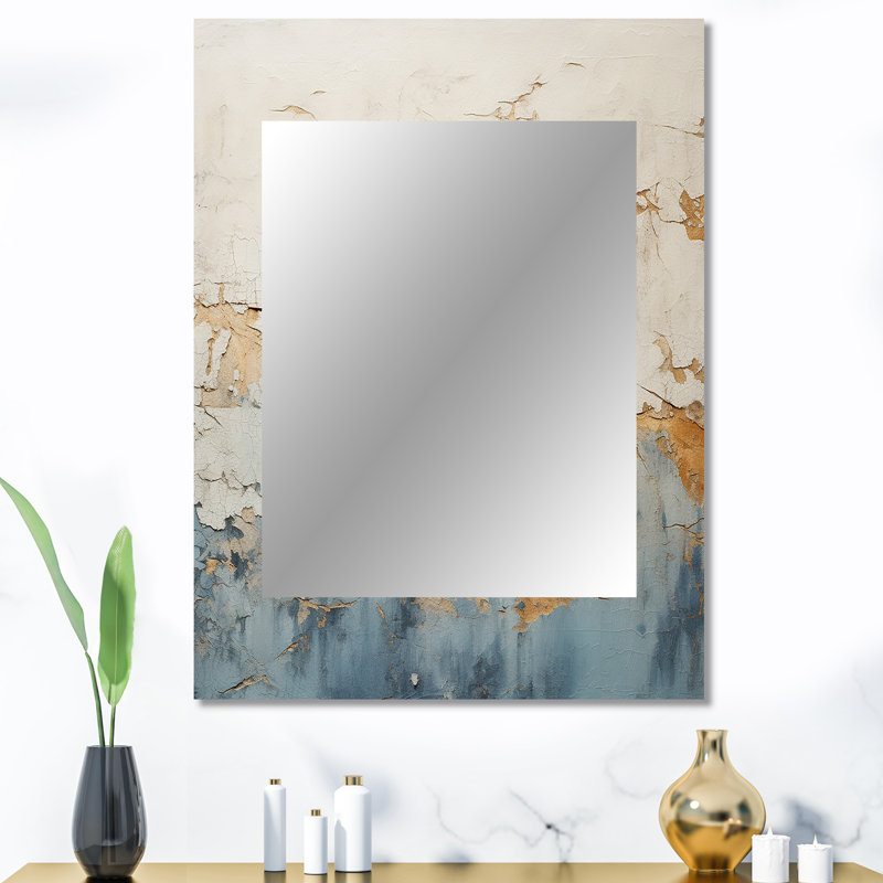 Gold And Blue Paint Fusion - Abstract Painting Mirror, Modern Decorative Wall Mirror, Printed Metal Art, 40" x 30"