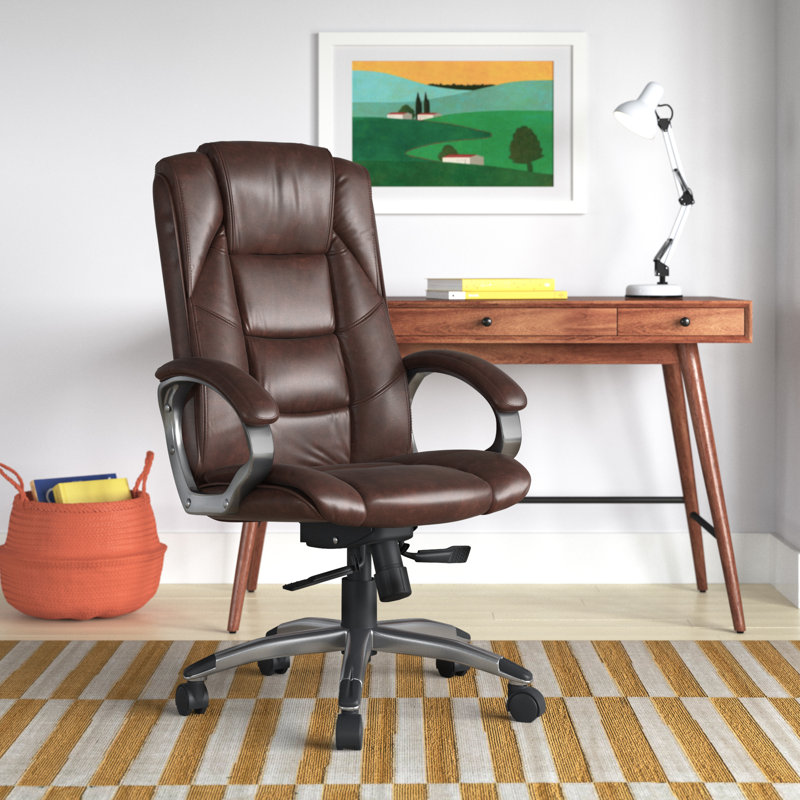 Wade Logan Genuine Leather Executive Chair, Brown