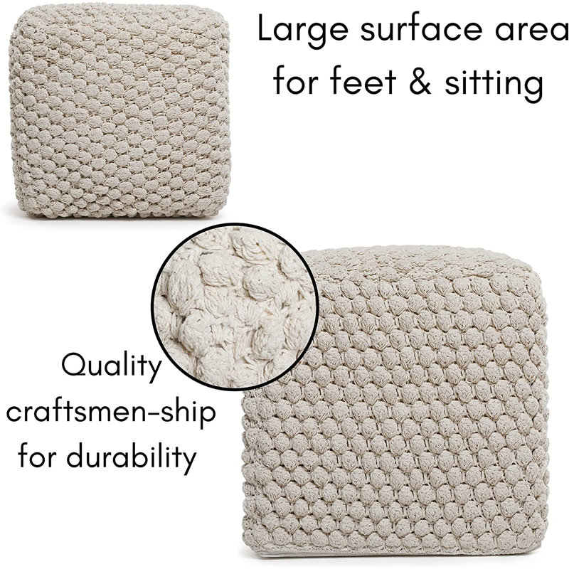 Natural Cotton Braided Square Pouf Ottoman