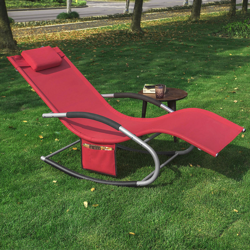 Flendersen 150 cm Long Reclining Sun Lounger with Cushions Patio Chaise Lounge, Red