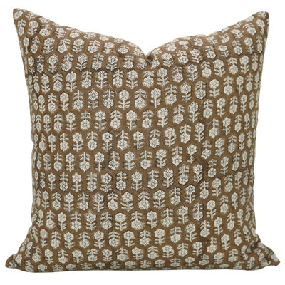 Fabdivine Rustic Floral Pillow Cover Hand Block Printed Linen Cushion for Home Décor- Tulsi Buti