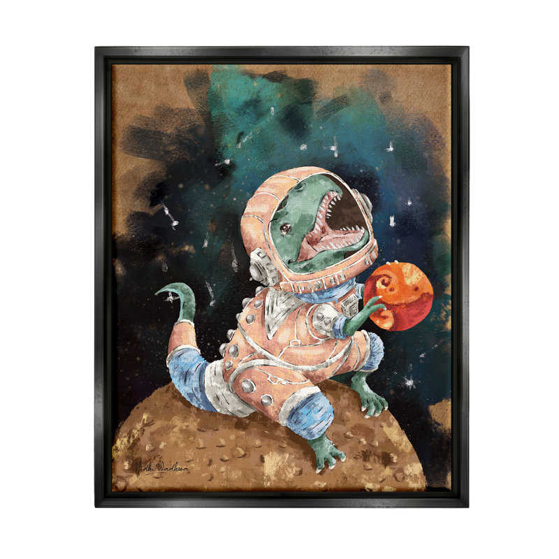 Jaso T-Rex dans l'espace par Nidhi Wadhwa, Cadre flottant noir de jais, H 30 po x l 24 po